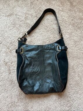 Perlina New York Black Leather and Suede Hobo Shoulder Bag